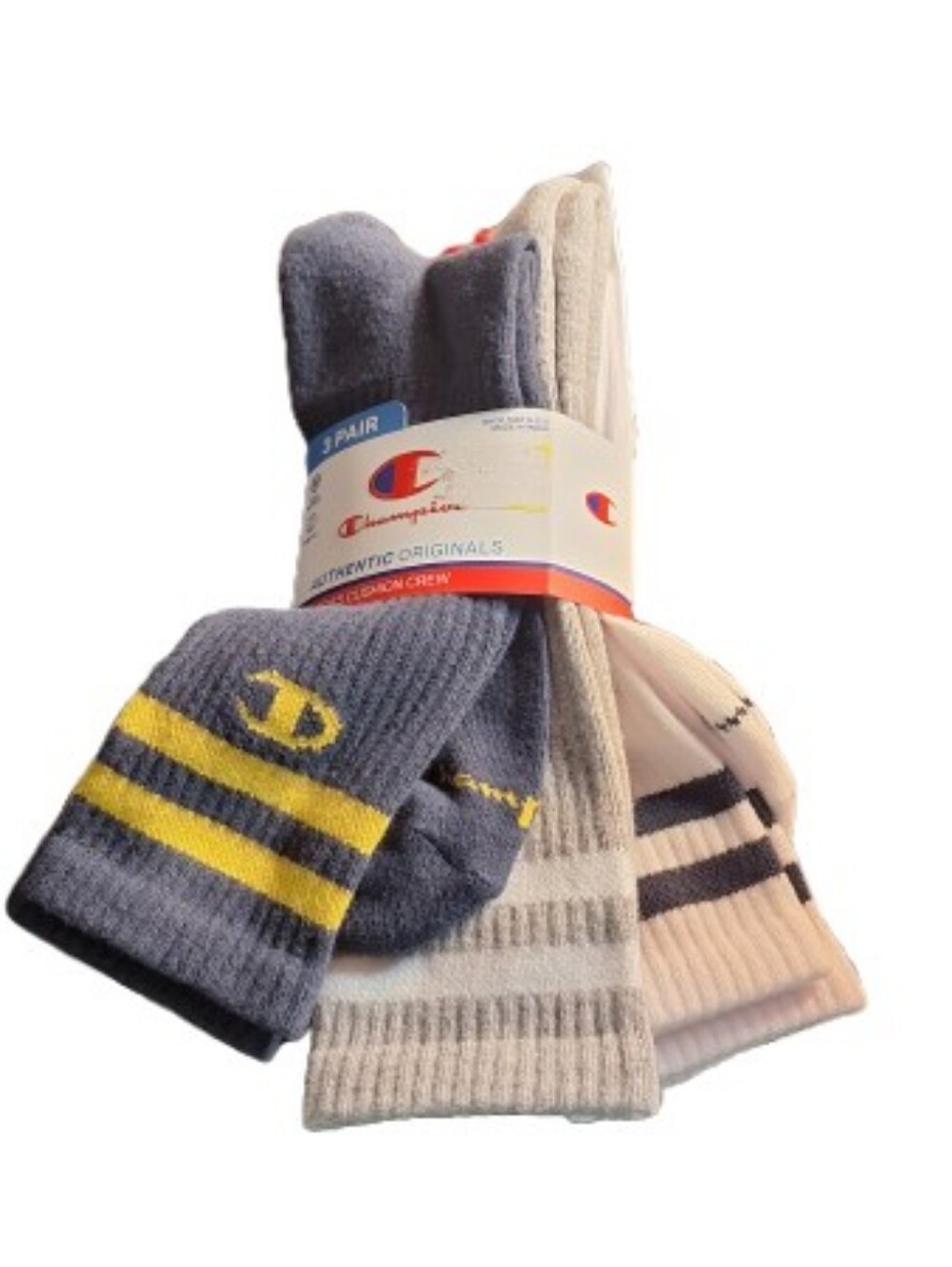 NWT Champion Authentic Originals Men's Cushioned Crew Socks 3 Pairs
